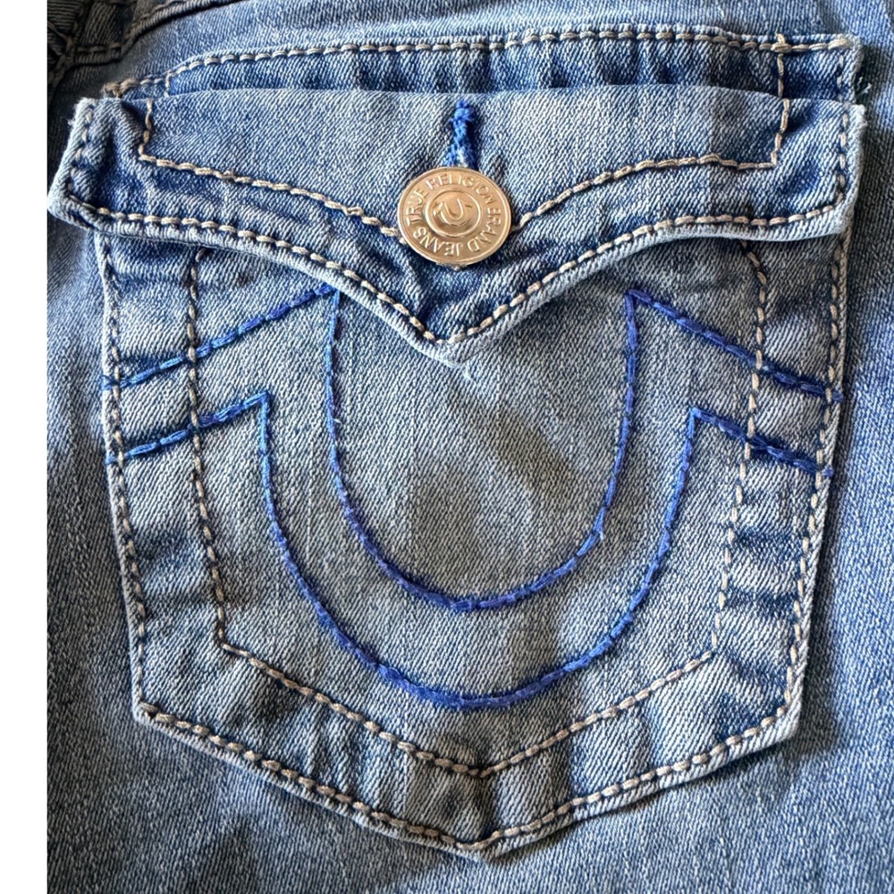True Religion Billie Mid Rise Straight Leg Jeans Blue Horseshoe Pockets 27x32 - Picture 5 of 11